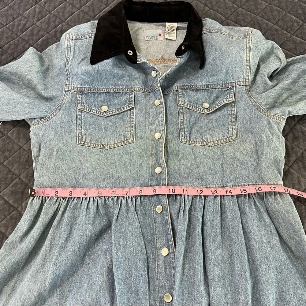 Scarlett Chambray Dress Women’s Size 12 Western Velvet Trim Pearl Snap Rodeo EE